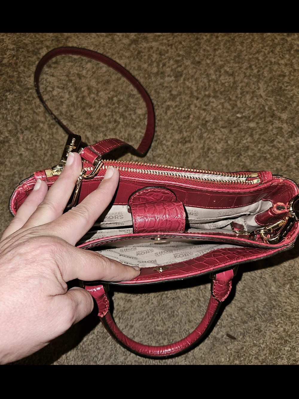 Michael Kors Red Croc-Embossed Leather Hand Or Crossbody Satchel